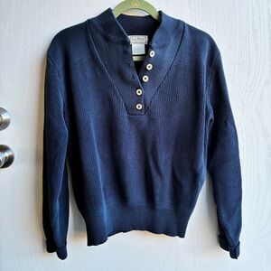 Vintage L.L. Bean Navy Blue Henley Sweater Size M